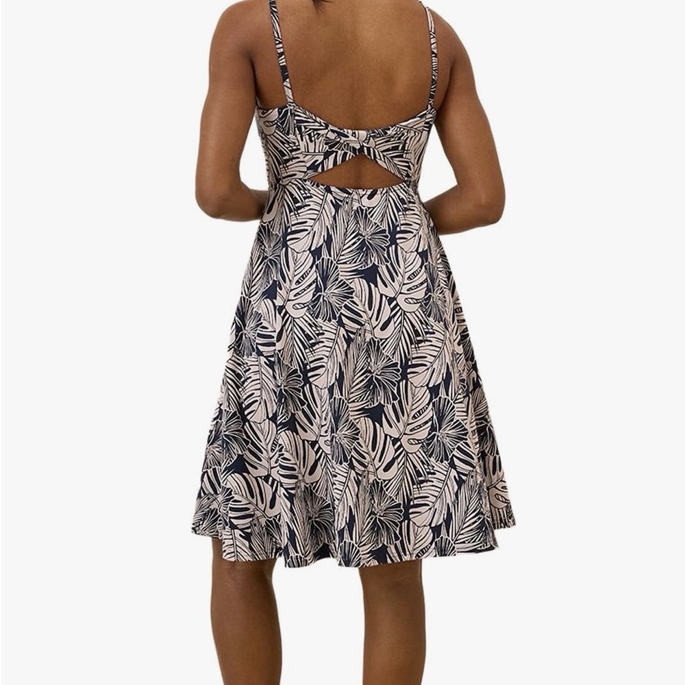 Pact Navyand White Leaf Print Midi Dress - Picture 2 of 5